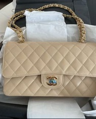 Chanel classic flap 25cm beige gold ghw caviar calfskin medium size small size cf23 cf25 classic cc logo