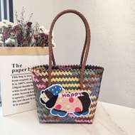 New Fashion Beg Anyaman Plastik Rotan Handmade Woven Tote Bag Berkapasiti Besar Handbag Women