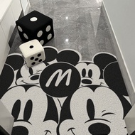 ❤Molly Preferred Mickey Black White Entrance Silk Circle Floor Mats Tailorable Floor Mats Doorway Carpets Dirt-Resistant Anti-S