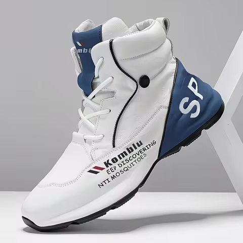 Men's High-Top Chunky Sneakers Non-Slip Casual Shoes White Blue Comfortable Walking Shoes for Men Da