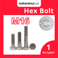 M16 Hex Bolt DIN931 | SUS 304 Stainless Steel Grade A2-70 | Half Thread Skru | M16 Screw | Bolt and 