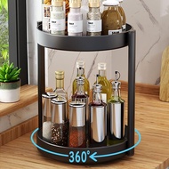 NEMMOSI Stainless Steel Kitchen Storage 2 Layer Rotating Spice Rack - NM2 - Black