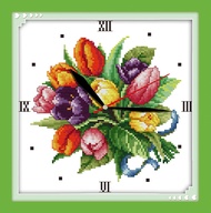 ♠ Joy sunday Tulip clock face counted free wall clock cross stitch pattern christmas decorations for home