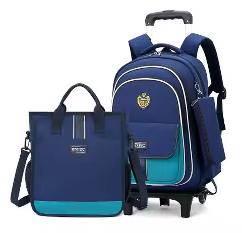 Trolley School Bookbag with Wheels Travel Bag Trolley School Wheeled Bag with Lunch Box Pen bag 3Pcs