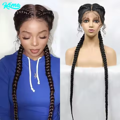 36 Inches Long Lace Front Synthetic Braided Wigs Lace Front Dutch Twins Braids Wig With Baby Hair fo
