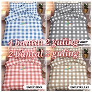 seprei 160x200 bantal 4 guling 2 murah - 2 bantal 2 guling promo motif korea aestetik kotak kotak em