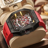 JINLERY Tonneau Richard Men's Watch Spider Edition Automatic Mechanical Movement Watch for Men Luxury Rubber Strap reloj hombre