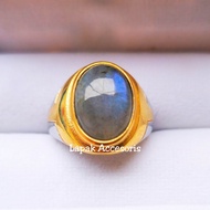 Cincin Batu Labrador Natural Asli Berklep Minimalis Super Mewah