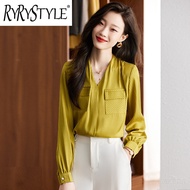 RYRYSTYLE Black satin shirt for womens autumn wear new fashionable and stylish design sense niche lo