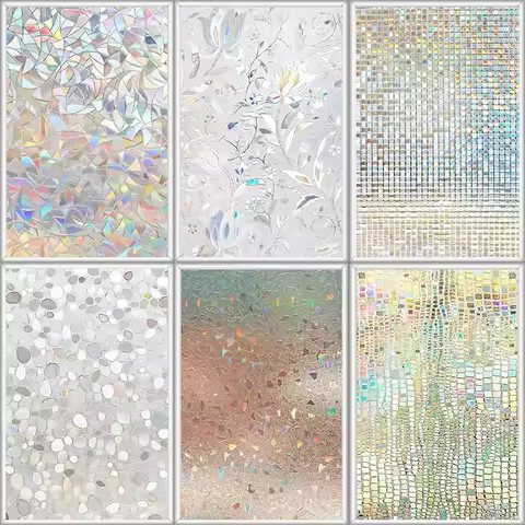 Window Privacy Film Rainbow Window Clings 3D Decorative Window Vinyl Stained Glass Window Decals Sta