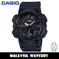 (100% Original) Casio Men AEQ-110W-1BV Digital Analog 10 Year Battery Life Black Resin Watch