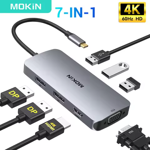 MOKiN Type C HUB USB C Docking Station to HDMI 4K60HZ Multifunctional Type C to 2 DP VGA 1080P 3USB 