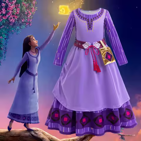 2025 Fall New Movie Wish Asha Purple Dress For Girls Halloween Fancy Carnival Cosplay Cartoon Prince