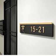Lucky God of Wealth Unit Number Signage | Black & Gold 3D Raised Letter Door Plate, No Drill for Sin