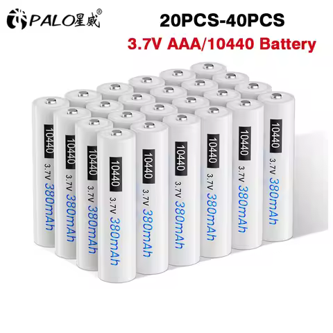 PALO 20-40pcs 10440 Battery 380mAh Top Button 3.7V 10440 Rechargeable Lithium Battery AAA 3A Recharg