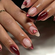 French Red Wearable Nails Manicure Red Love Fake Nails Nails 3D Nails