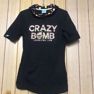 Crazy Bomb 彩色荳荳 長版黑色短袖帽T恤
