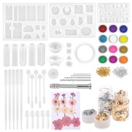 131 Pcs Epoxy Resin Casting DIY Jewelry Making Kit with Silicone Molds Dried Flowers Golden Foil Flakes Drill