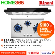 Rinnai Slimline Hood 90cm RH-S329-PBR &amp; Built-In Hob RB-983S - LPG / PUB