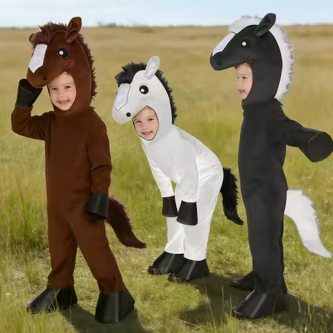 Halloween Toddler Kids Horse Costume Brown White Black Animal Jumpsuit Farm Themed Party Stage Perfo