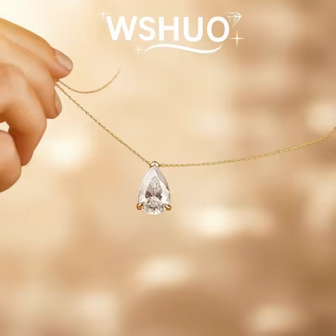 1-4CT Pear Cut D VVS1 Moissanite Necklace 100% S925 Silver 18k Gold Plated Single Diamond Women's Pe
