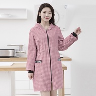 Korean Style Pure cotton apron long sleeve clothes household kitchen with pocket appron epren zipper