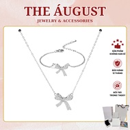 Women's Bow Necklace Silver with Stone Bow Pendant Meaningful Gift The August Gift Luxury Box Set
