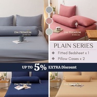 [READY STOCK] Premium Plain Fitted Bed Sheet 2 in 1 Single/ 4 in 1 Queen Set With Pillow Case & Bols