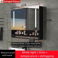 kingdom Solid Wood Bathroom Smart Mirror Cabinet Bedroom Bathroom Large Storage Counter Dressing Storage Two-in-One Mirror Cabinet Wall-mounted Mirror Cabinet Toilet Mirror Cabinet Shower Defogging Mirror Cabinet White Light LED Lighting Mirror Cabinet