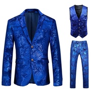 3PCS Blazer For Men Plus Size British Stage Performance Outfit Banquet Shiny Special Occasions Formal Dance Men's Suit Set