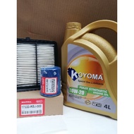 HONDA INSIGHT + HONDA JAZZ HYBRID AIR FILTER + OIL FILTER + KOYOMA 0W20 FULLY SYNTHETIC ENGINE OIL f