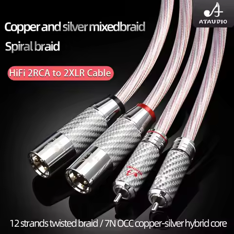 ATAUDIO HiFi 2RCA to 2XLR Cable Hi-End Copper and Silver 2RCA Male to 2XLR Male Audio Wire for DAC D