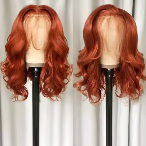 Ginger Orange 13*4 Lace Front Wigs Dark Orange Body Wave Synthetic Lace Front Wig for Women Pre Pluc