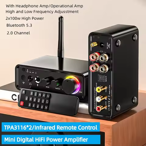 Home Bluetooth 5.3 Mini TPA3116D2 Class D Power Amplifier 2.0 Audio Amplifier 100Wx2 200W with Micro