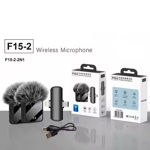 F15 3-in-1 Wireless Lavalier Mic 2-Person Clip-On Microphone with Noise Canceling Dual Channel for L