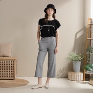 [CUMAR] Glen Checked Super Stretch Classic Cropped Pants Black