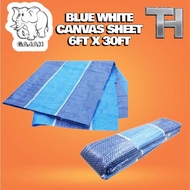 ~ ELEPHANT Blue White Canvas Sheet 6ft X 30ft/6kaki X 30kaki