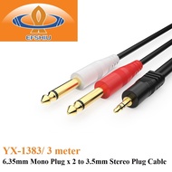 EFSHIU 3 Meter 6.35mm Mono Plug x 2 to 3.5mm Stereo Plug Cable - YX-1383/3M