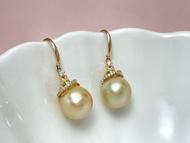 金色眼淚 天然海水珍珠 南洋金珠 純銀耳環