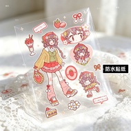 Japanese Cute Strawberry Girl Sticker Waterproof Pastoral Style diy Handbook Phone Case Decoration G