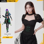 Lovito x Free Fire MOCO Casual Plain Lace T-Shirt for Women LFFB1008