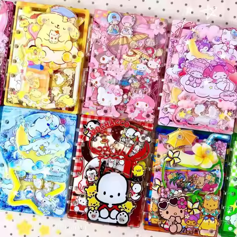 A7 Sanrio Little Twin Stars Pompom Purin Pink Acrylic Shaking Fun Loose-Leaf Notebook Replaceable In