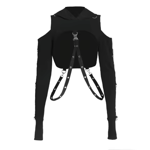 Women's Dark Gothic Goth Crop Top Hoodies Sweatshirt Aesthetic Punk Black Rave Outfit Emo Teen Girls