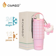 CIVAGO 30oz Stainless Steel Tumbler / 887ml – Leak-Proof Insulated Vacuum Drinking Bottle with Squar