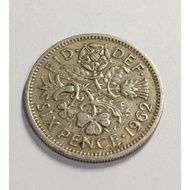 Great Britain Vintage Coin Queen Elizabeth II 6 Pence Year 1962