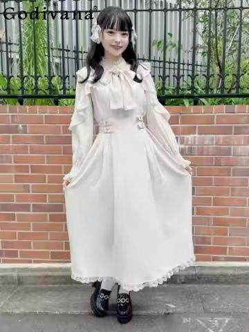 Rojita Japanese Mine System Shows High and Slim Off-the-shoulder Waist Long-sleeved Stand-up Collar 
