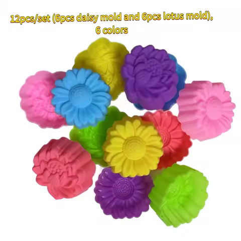 12pcsDaisy and Lotus Silicone Mold Set，6Colors-Candle Scented、Plaster、Handmade Soap and Resin Castin