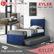 [FurnitureMartSG] Kyler Single Divan + Pull-Out Type Bed Frame w/ Mattress Option Velvet Fabric Upholstery in 2 Colour