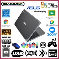 Asus C202S All Black  Color Intel Celeron N3060 4GB RAM + 16GB SSD 11.6 Display Size Google Playstore Chromebook Laptops