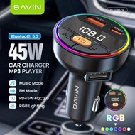 BAVIN PC2079 PD45W + QC 3.0 Ultra-Fastcharging MP3 Bluetooth Car Charger Adapter w/ 7Color Lights